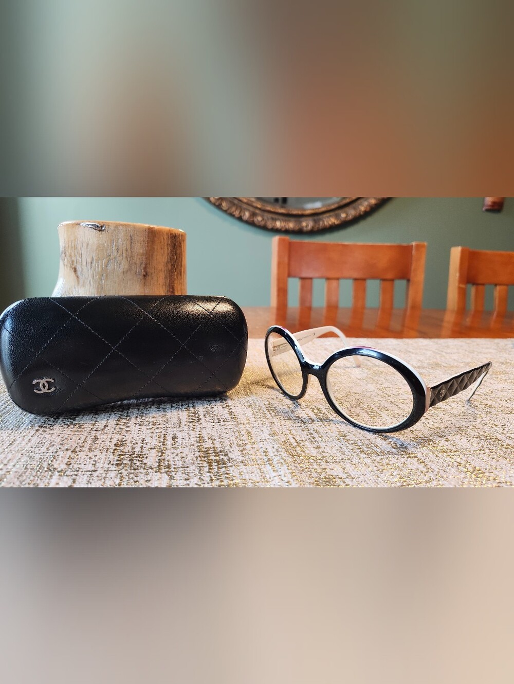 Vintage CHANEL Black and White Round Women's Glasses